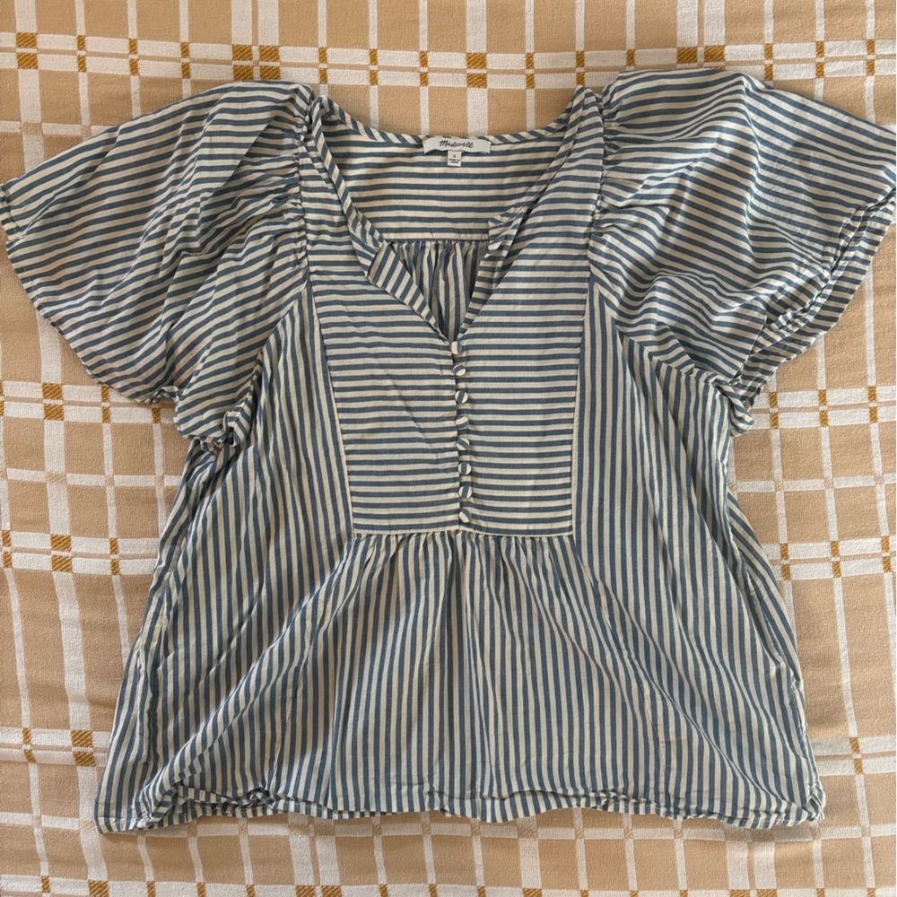 Madewell Blue and Cream Striped Blouse